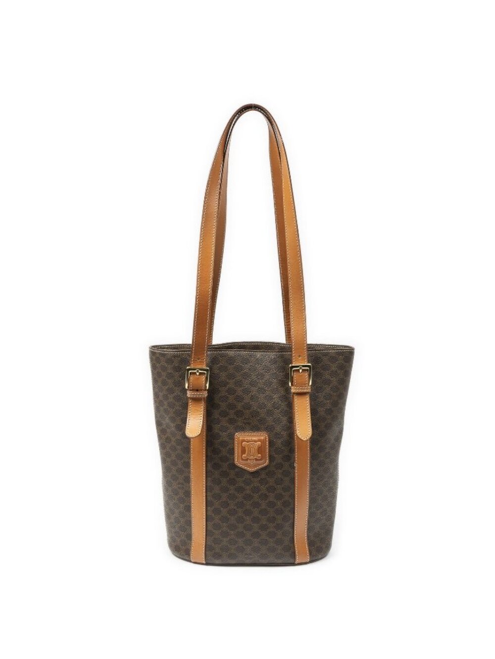 Celine Vintage Bucket Tote Brown Tan Macadam Canvas
